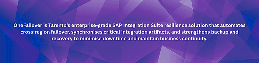 OneFailover is Tarento’s enterprise-grade SAP Integration Suite resilience solution that automates cross-region failover, synchronises critical integration artifacts, and strengthens backup and re.png
