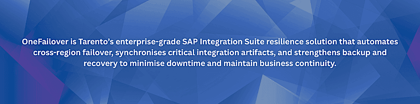 OneFailover is Tarento’s enterprise-grade SAP Integration Suite resilience solution that automates cross-region failover, synchronises critical integration artifacts, and strengthens backup and re.png