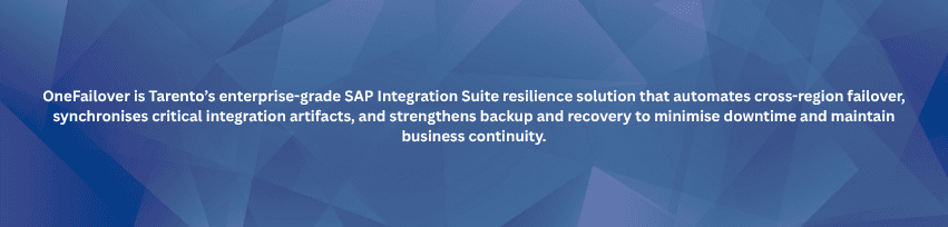 OneFailover is Tarento’s enterprise-grade SAP Integration Suite resilience solution that automates cross-region failover, synchronises critical integration artifacts, and strengthens backup and re.png